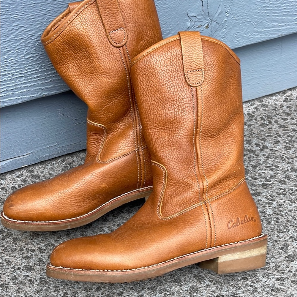 Cabela's Tan Cowboy Western Boots with Traditional Stitching
